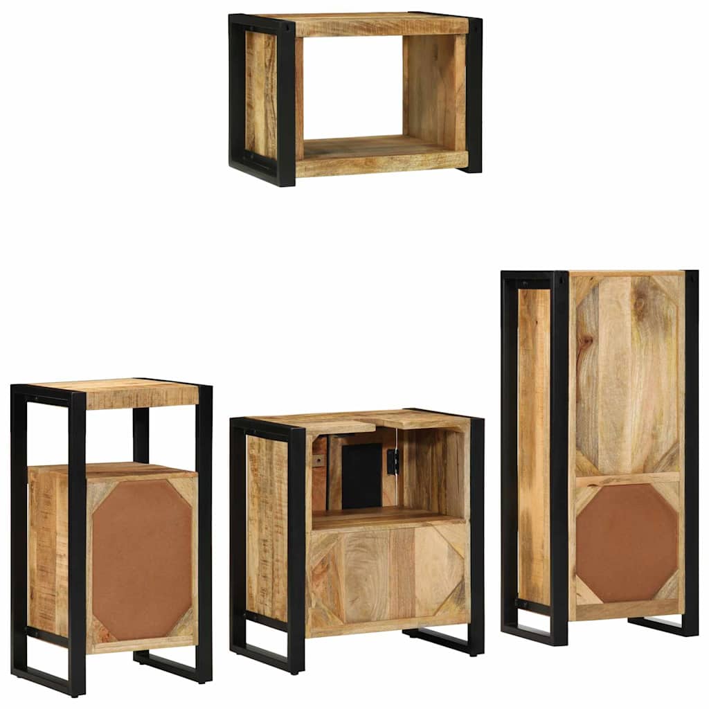 Badezimmermöbel-Set 4 pcs Braun und Schwarz Massivholz Mango