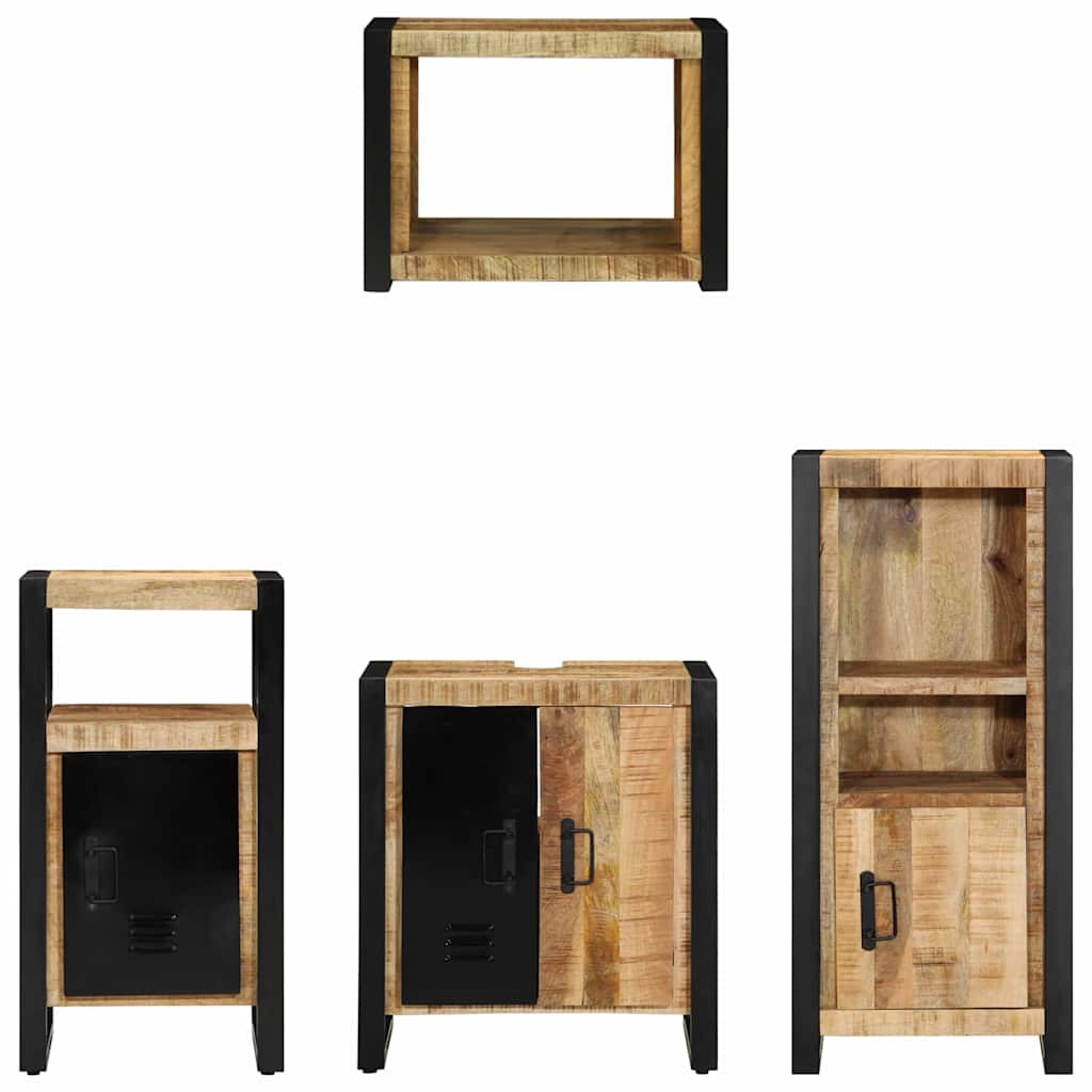 Badezimmermöbel-Set 4 pcs Braun und Schwarz Massivholz Mango
