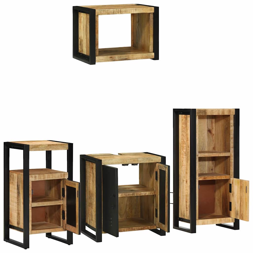 Badezimmermöbel-Set 4 pcs Braun und Schwarz Massivholz Mango