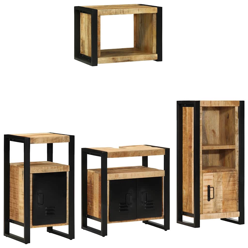 Badezimmermöbel-Set 4 pcs Braun und Schwarz Massivholz Mango