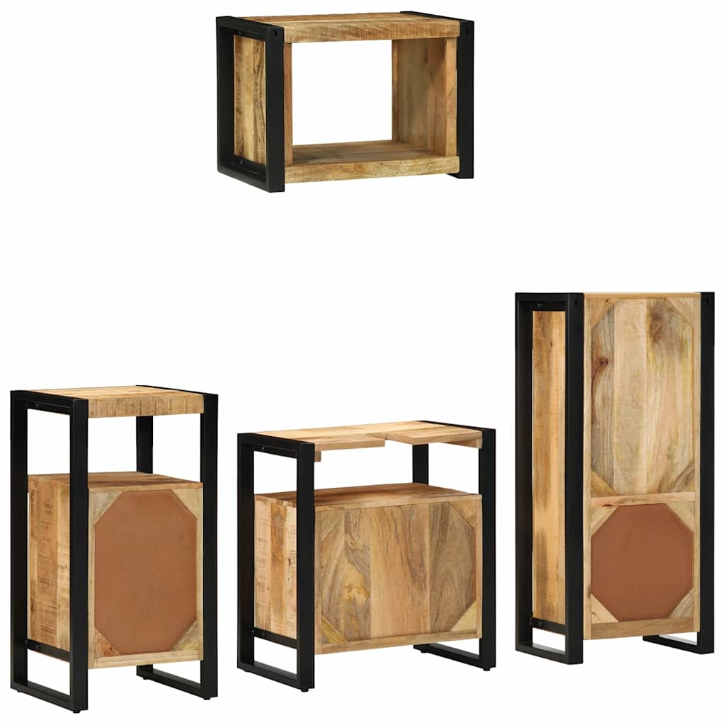 Badezimmermöbel-Set 4 pcs Braun und Schwarz Massivholz Mango