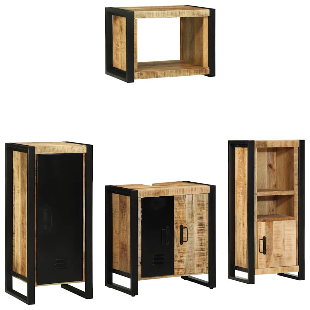 Badezimmermöbel-Set 4 pcs Braun und Schwarz Massivholz Mango