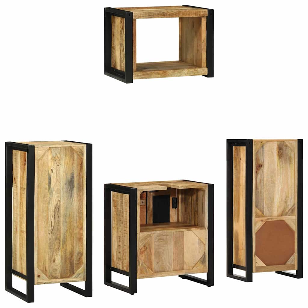 Badezimmermöbel-Set 4 pcs Braun und Schwarz Massivholz Mango