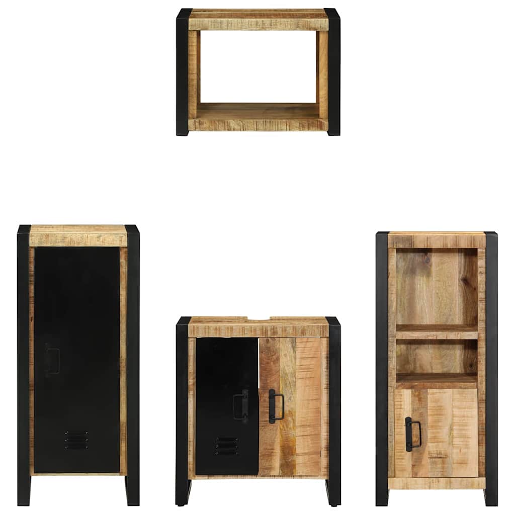 Badezimmermöbel-Set 4 pcs Braun und Schwarz Massivholz Mango