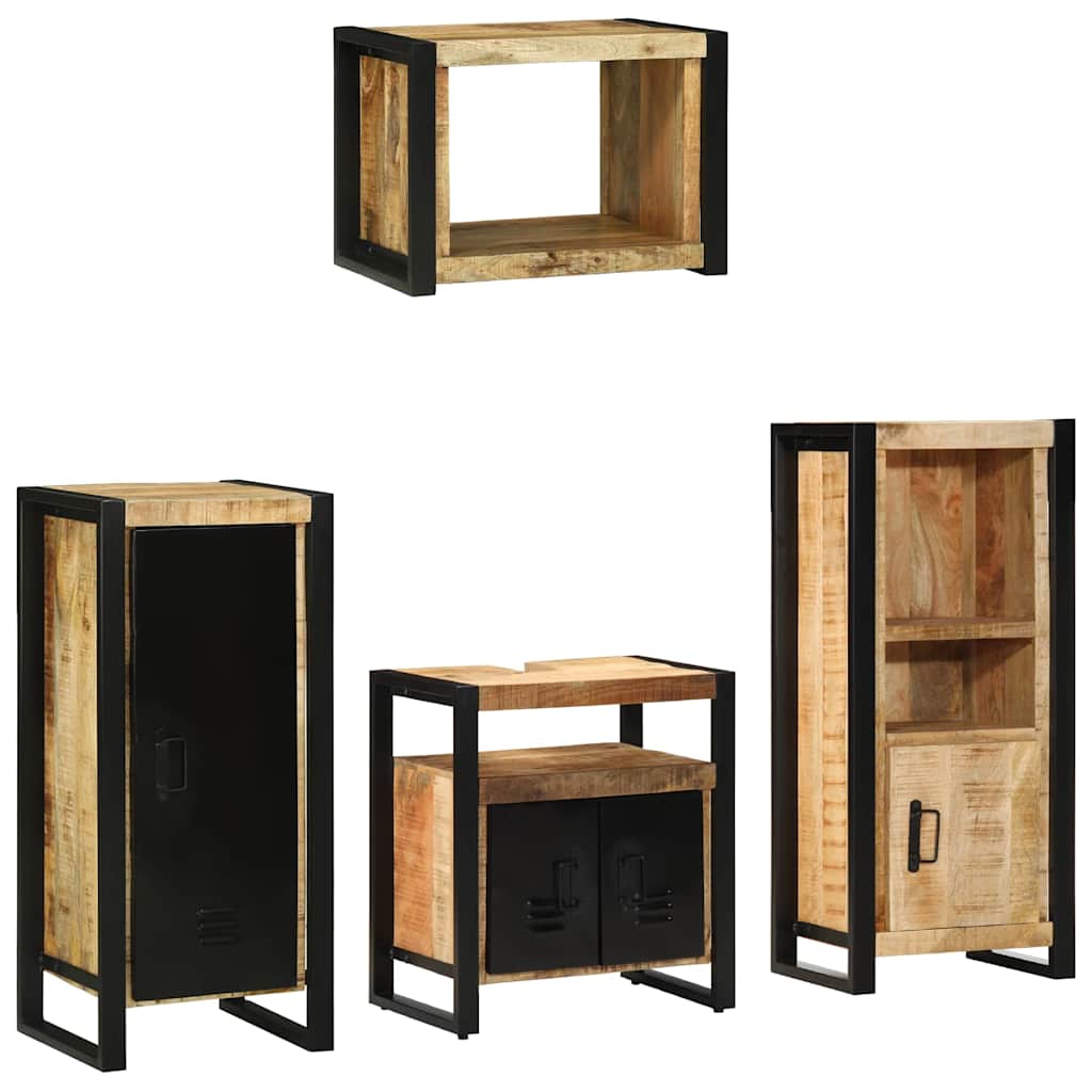 Badezimmermöbel-Set 4 pcs Braun und Schwarz Massivholz Mango