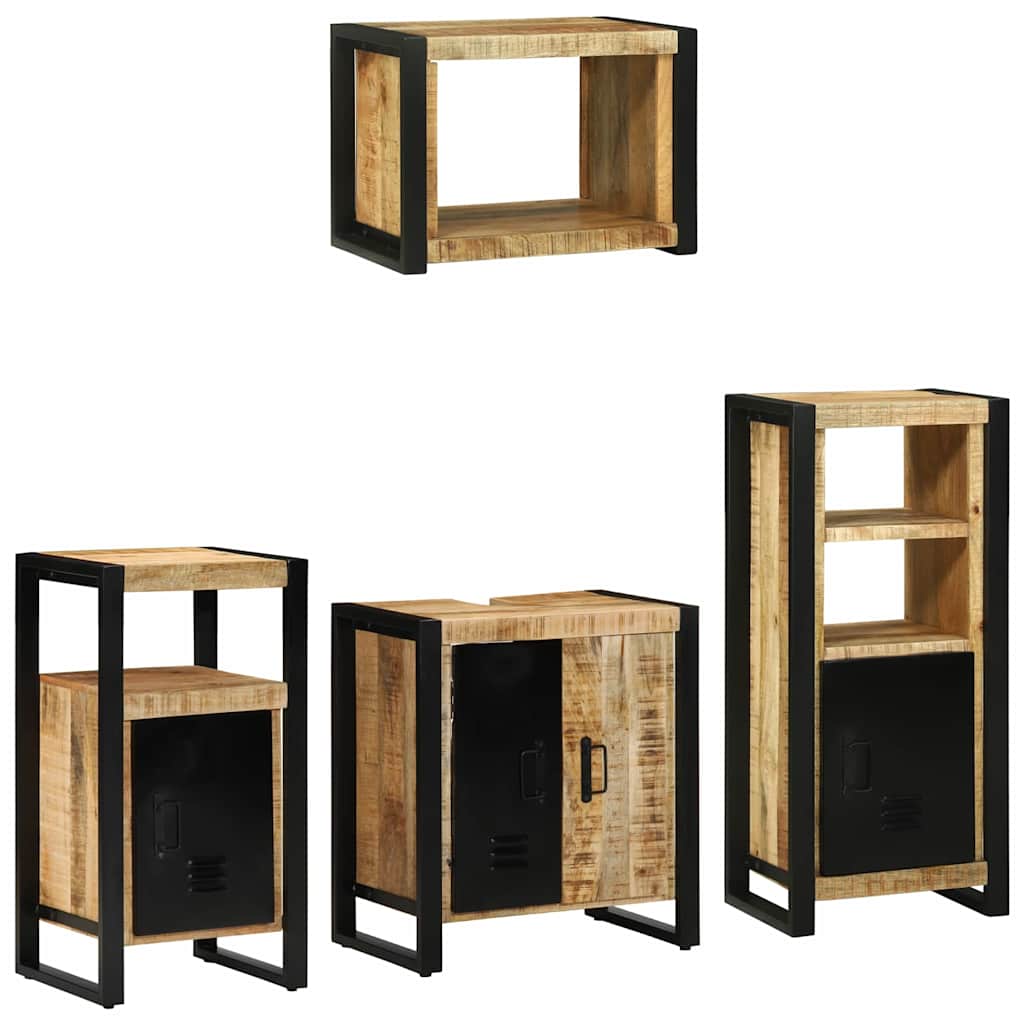 Badezimmermöbel-Set 4 pcs Braun und Schwarz Massivholz Mango