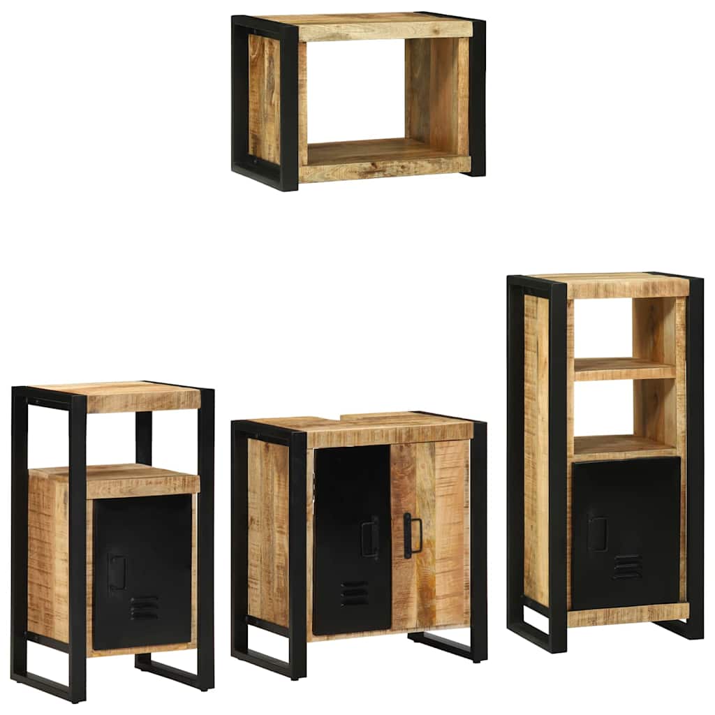 Badezimmermöbel-Set 4 pcs Braun und Schwarz Massivholz Mango