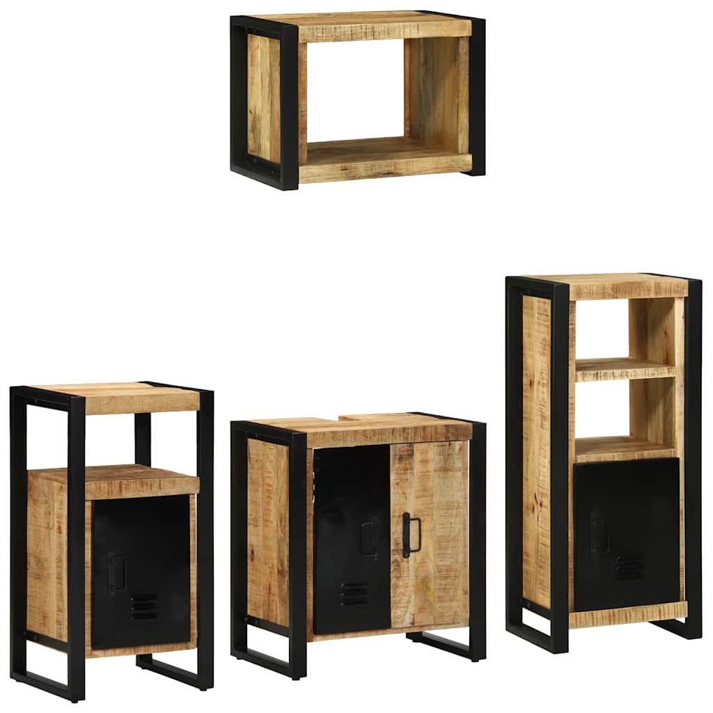 Badezimmermöbel-Set 4 pcs Braun und Schwarz Massivholz Mango