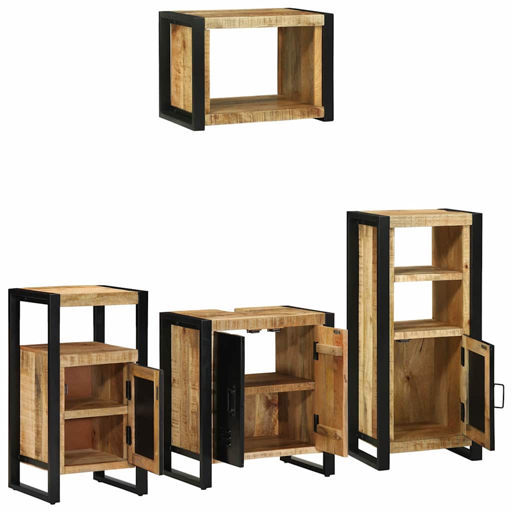 Badezimmermöbel-Set 4 pcs Braun und Schwarz Massivholz Mango