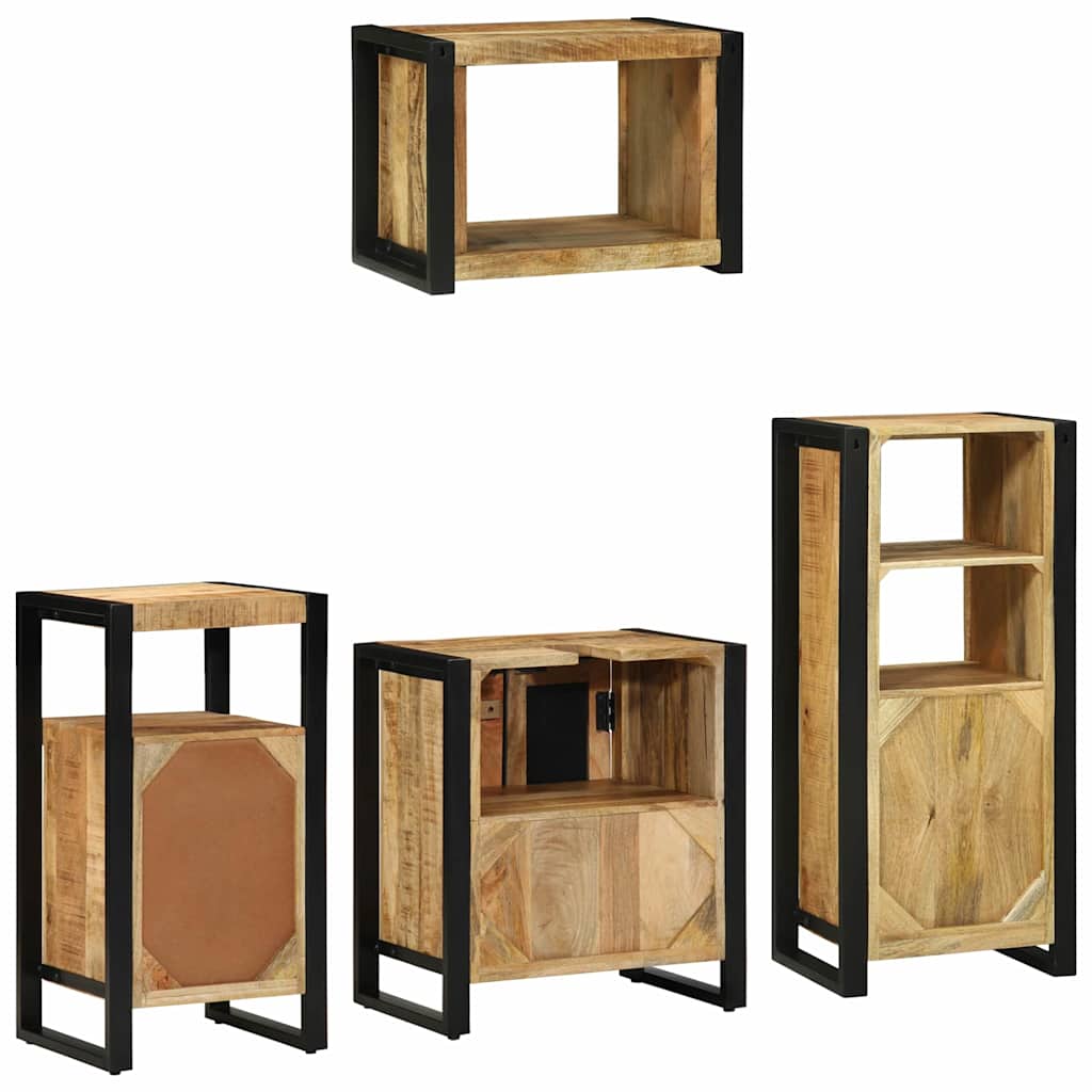Badezimmermöbel-Set 4 pcs Braun und Schwarz Massivholz Mango