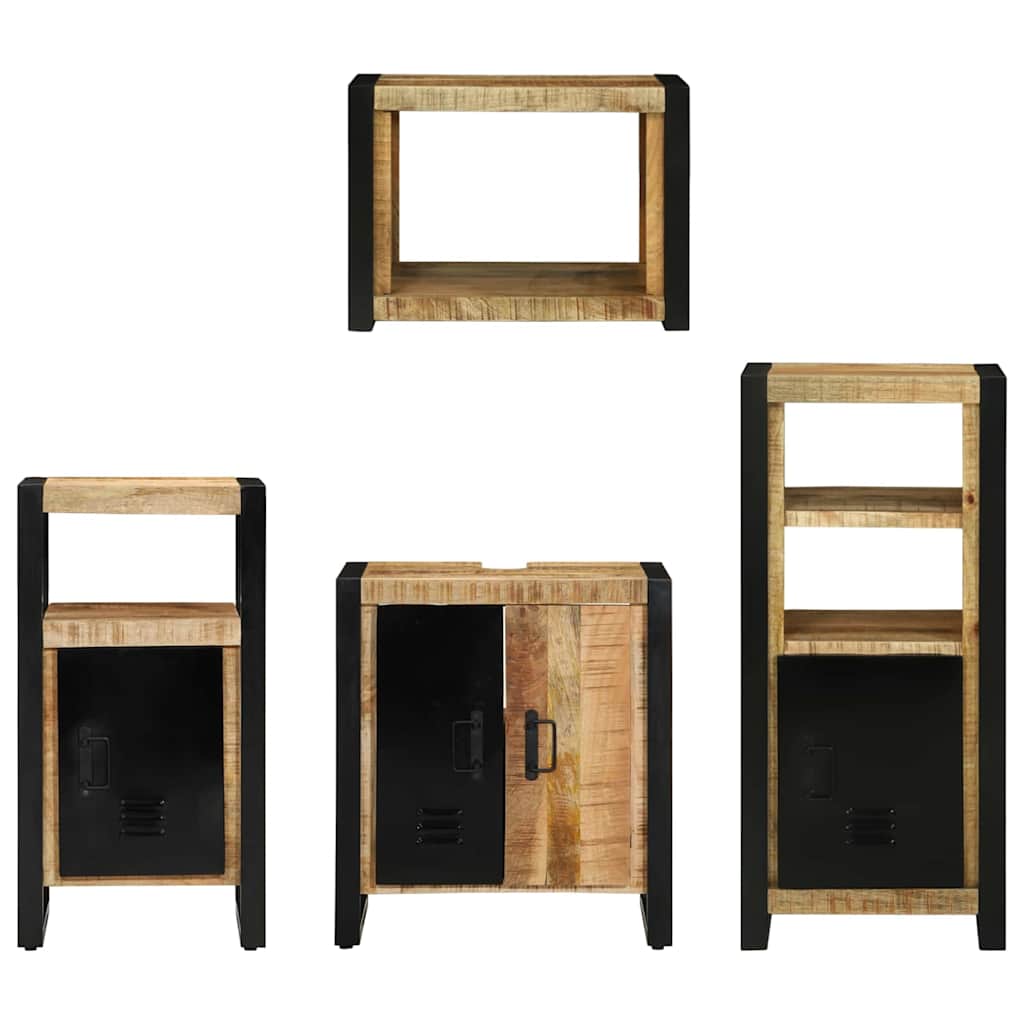 Badezimmermöbel-Set 4 pcs Braun und Schwarz Massivholz Mango