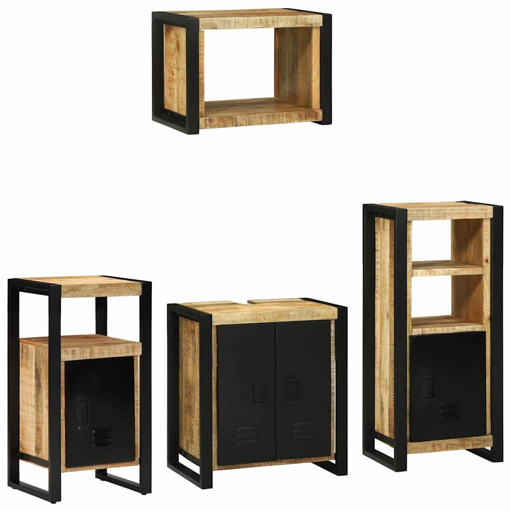 Badezimmermöbel-Set 4 pcs Braun und Schwarz Massivholz Mango
