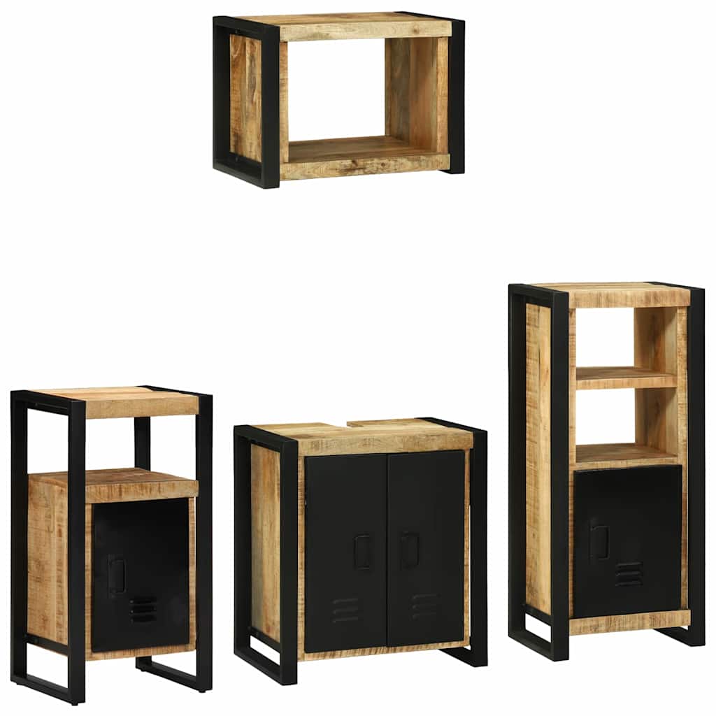 Badezimmermöbel-Set 4 pcs Braun und Schwarz Massivholz Mango
