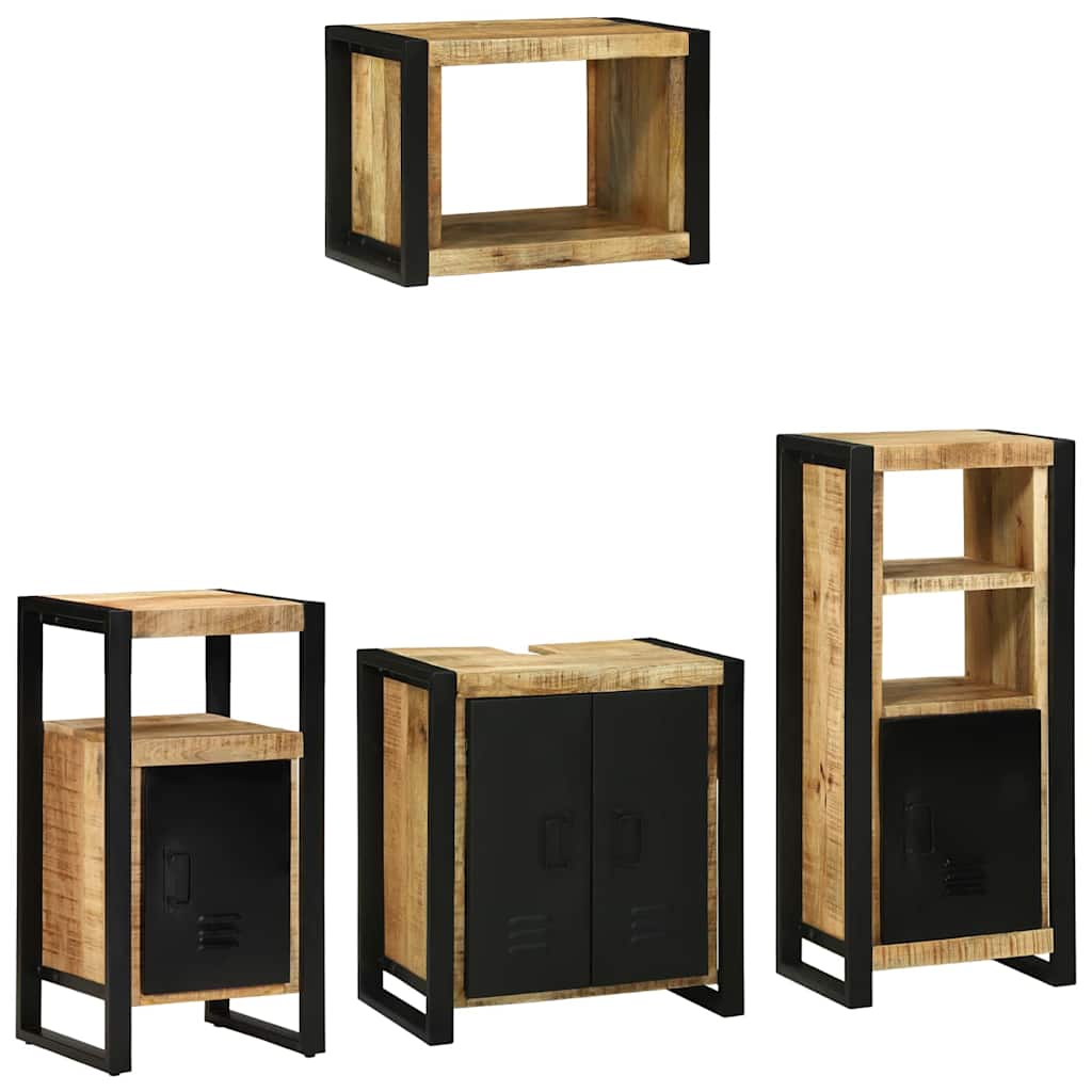 Badezimmermöbel-Set 4 pcs Braun und Schwarz Massivholz Mango