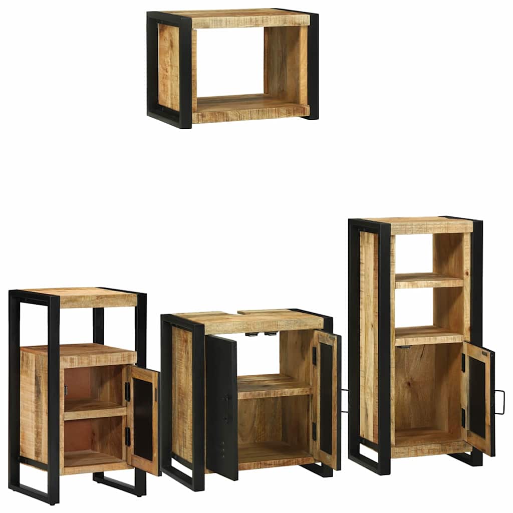 Badezimmermöbel-Set 4 pcs Braun und Schwarz Massivholz Mango