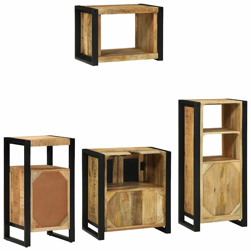 Badezimmermöbel-Set 4 pcs Braun und Schwarz Massivholz Mango