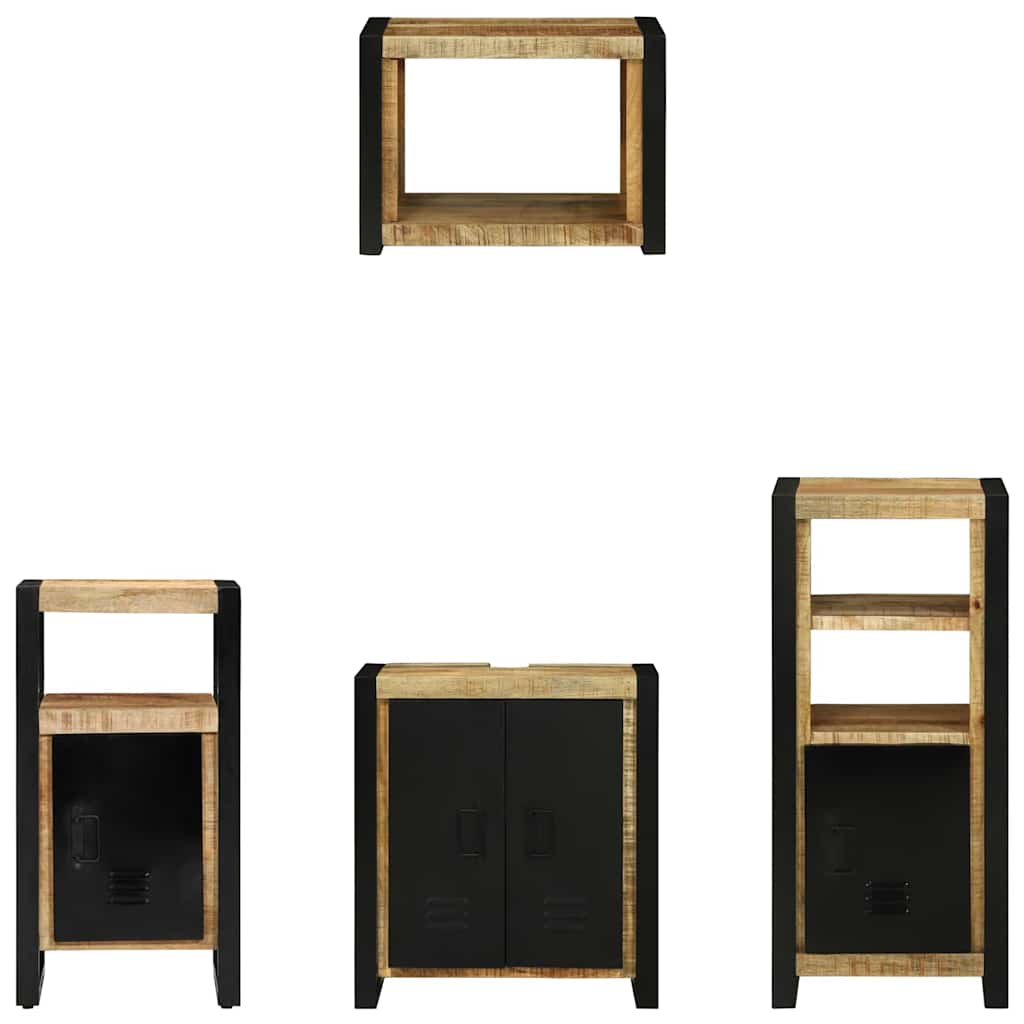 Badezimmermöbel-Set 4 pcs Braun und Schwarz Massivholz Mango