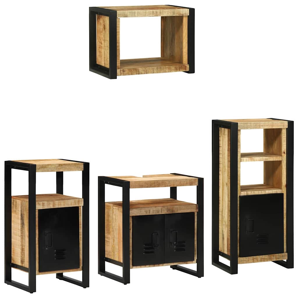 Badezimmermöbel-Set 4 pcs Braun und Schwarz Massivholz Mango