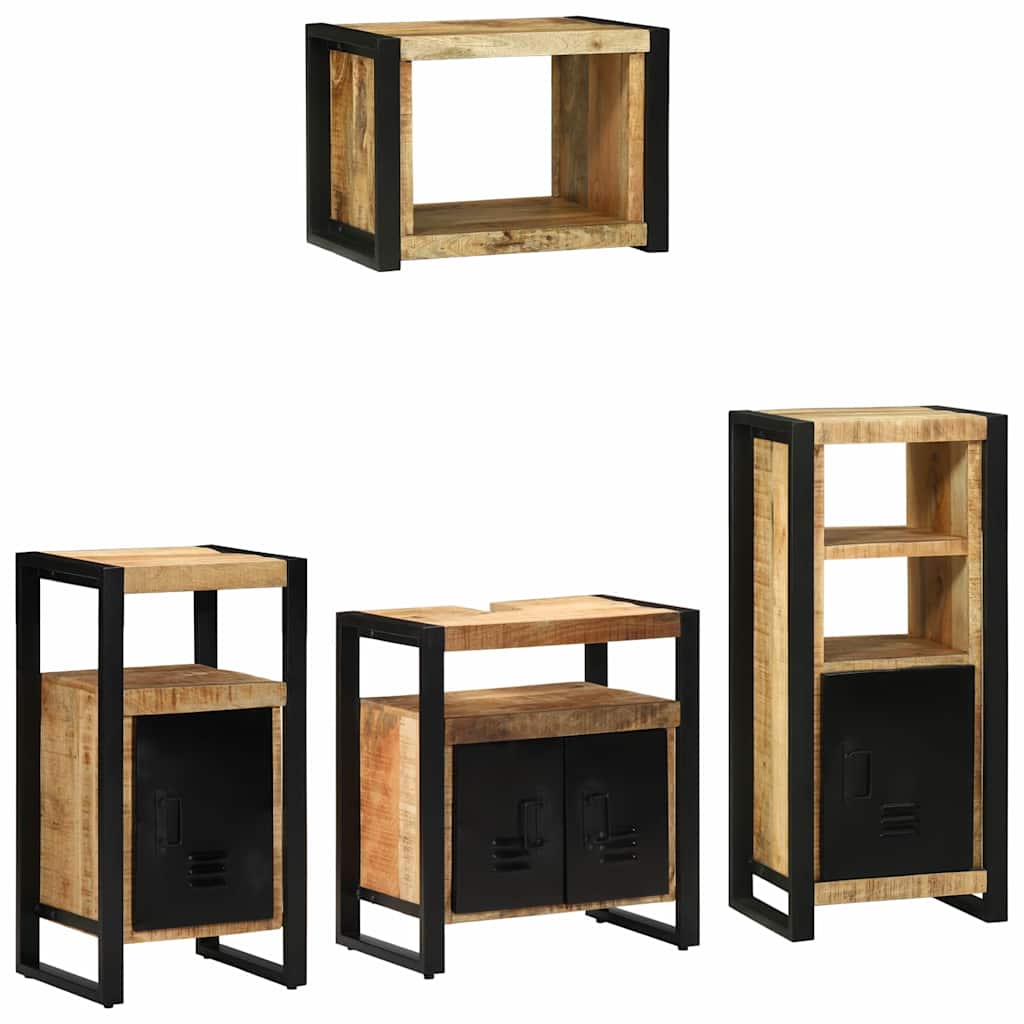 Badezimmermöbel-Set 4 pcs Braun und Schwarz Massivholz Mango