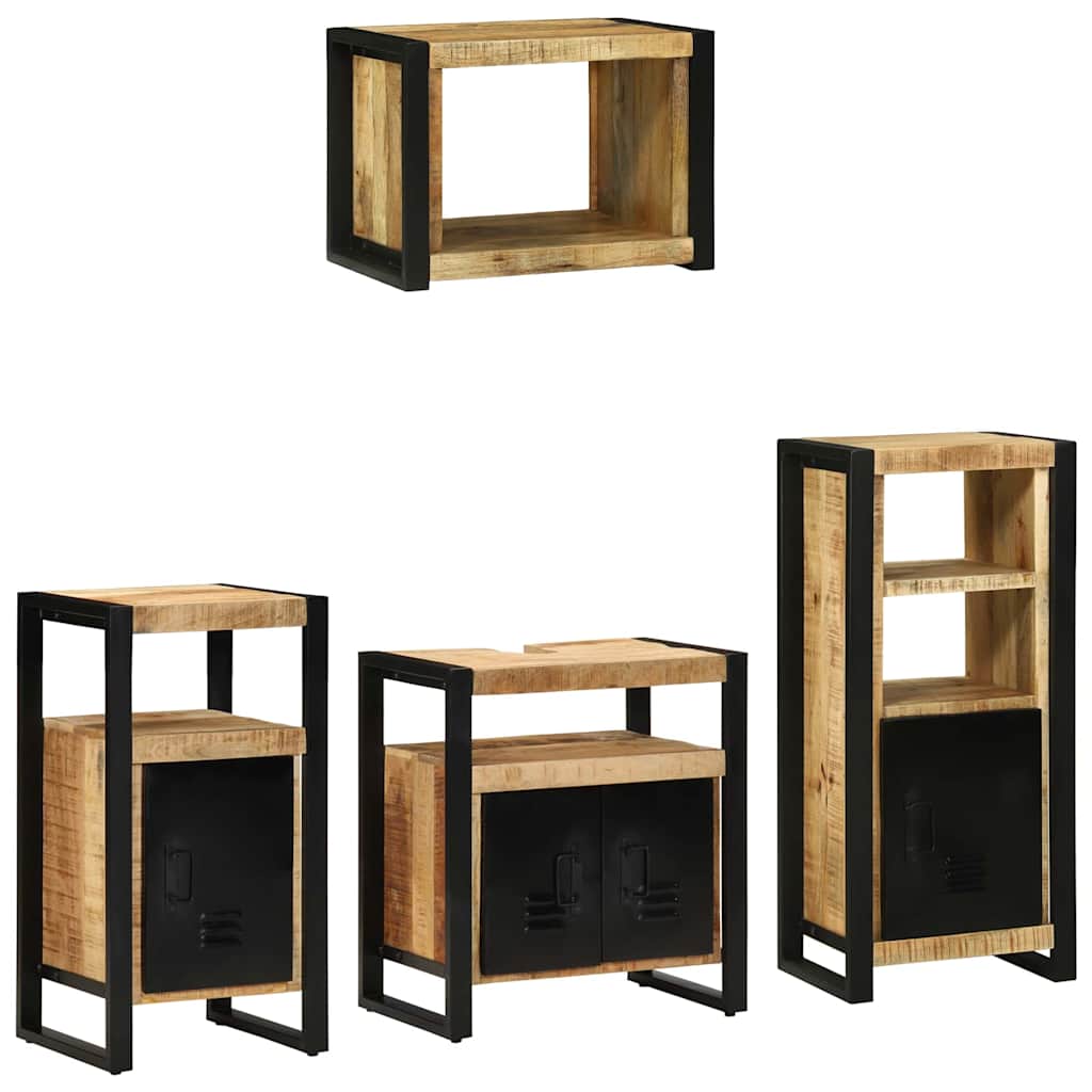 Badezimmermöbel-Set 4 pcs Braun und Schwarz Massivholz Mango