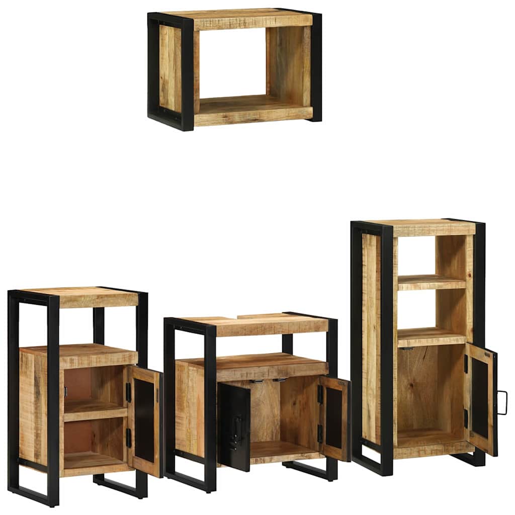 Badezimmermöbel-Set 4 pcs Braun und Schwarz Massivholz Mango