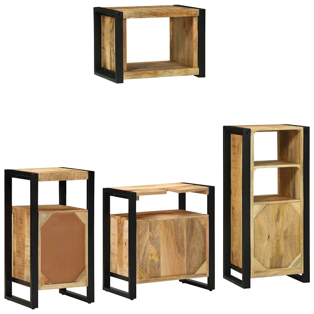 Badezimmermöbel-Set 4 pcs Braun und Schwarz Massivholz Mango
