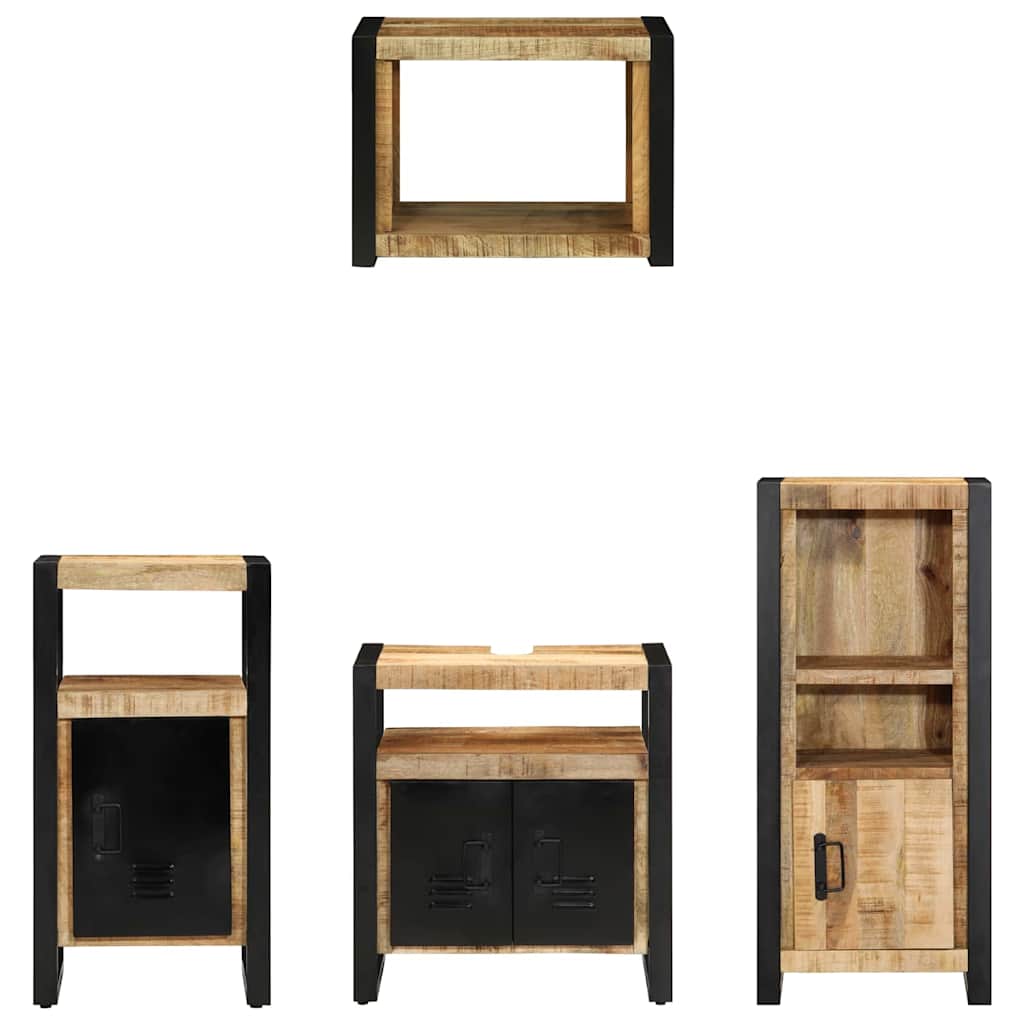 Badezimmermöbel-Set 4 pcs Braun und Schwarz Massivholz Mango