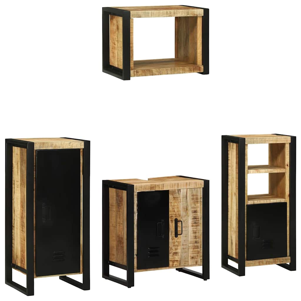 Badezimmermöbel-Set 4 pcs Braun und Schwarz Massivholz Mango
