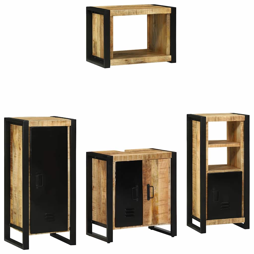 Badezimmermöbel-Set 4 pcs Braun und Schwarz Massivholz Mango