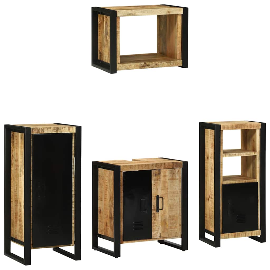Badezimmermöbel-Set 4 pcs Braun und Schwarz Massivholz Mango