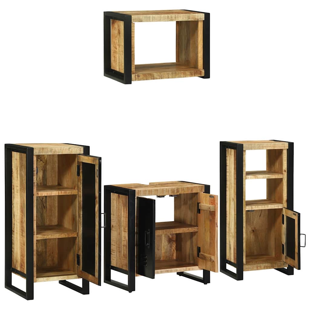 Badezimmermöbel-Set 4 pcs Braun und Schwarz Massivholz Mango