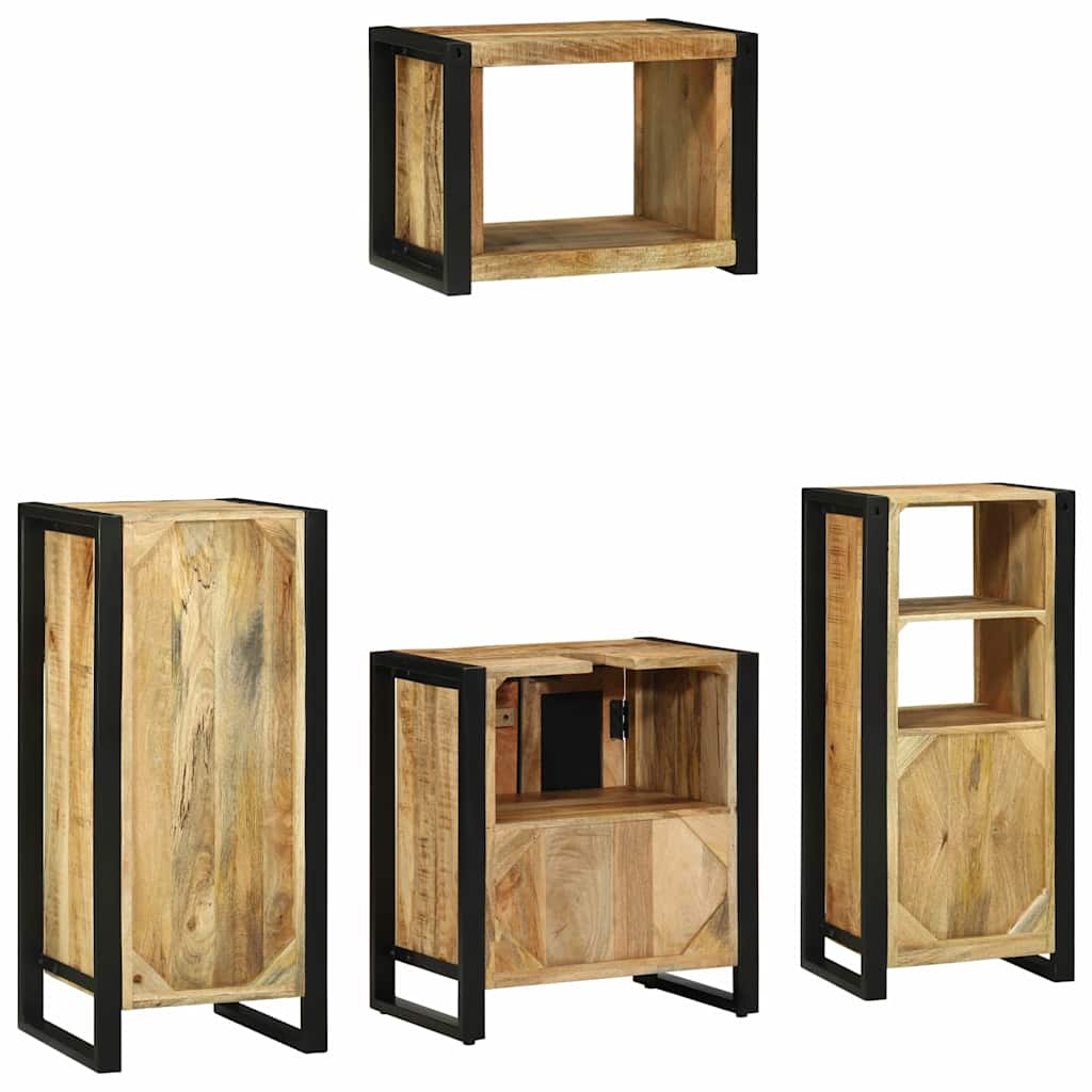 Badezimmermöbel-Set 4 pcs Braun und Schwarz Massivholz Mango