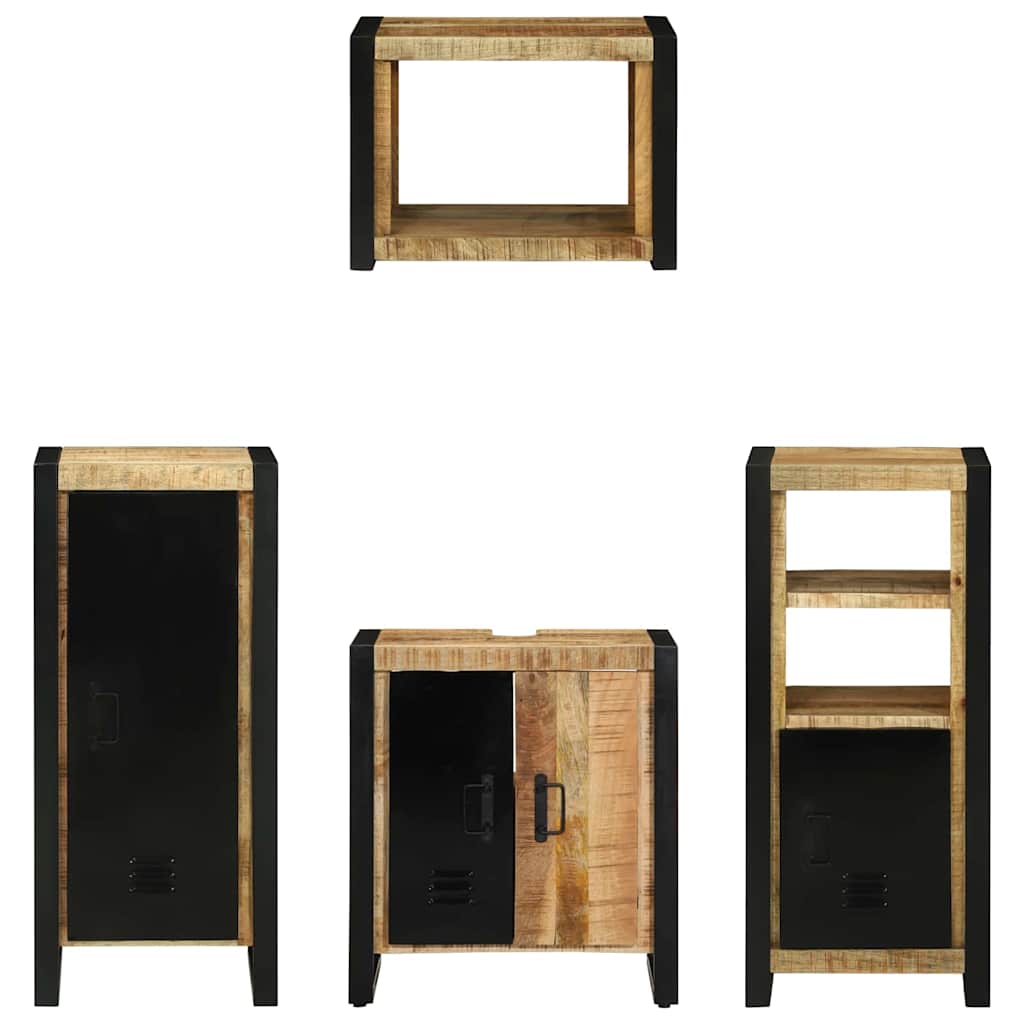 Badezimmermöbel-Set 4 pcs Braun und Schwarz Massivholz Mango