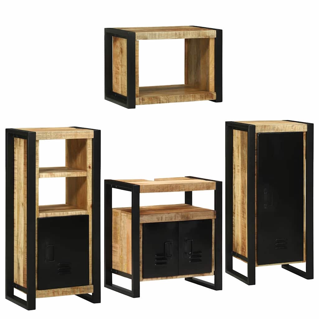 Badezimmermöbel-Set mit Regal 4 pcs Braun Massives Mangoholz
