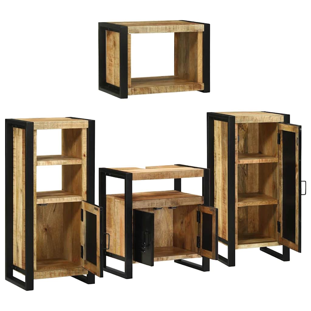 Badezimmermöbel-Set mit Regal 4 pcs Braun Massives Mangoholz