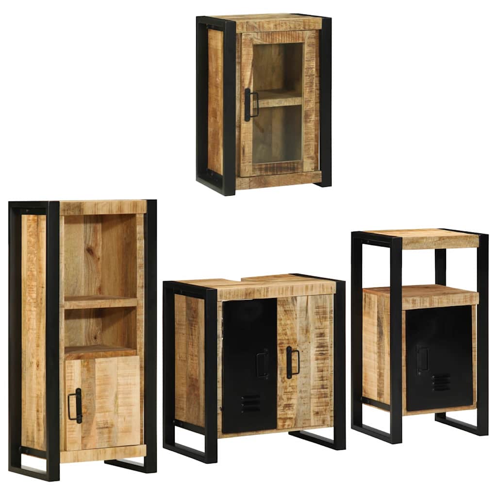 Badezimmermöbel-Set mit Regal 4 pcs Braun Massives Mangoholz