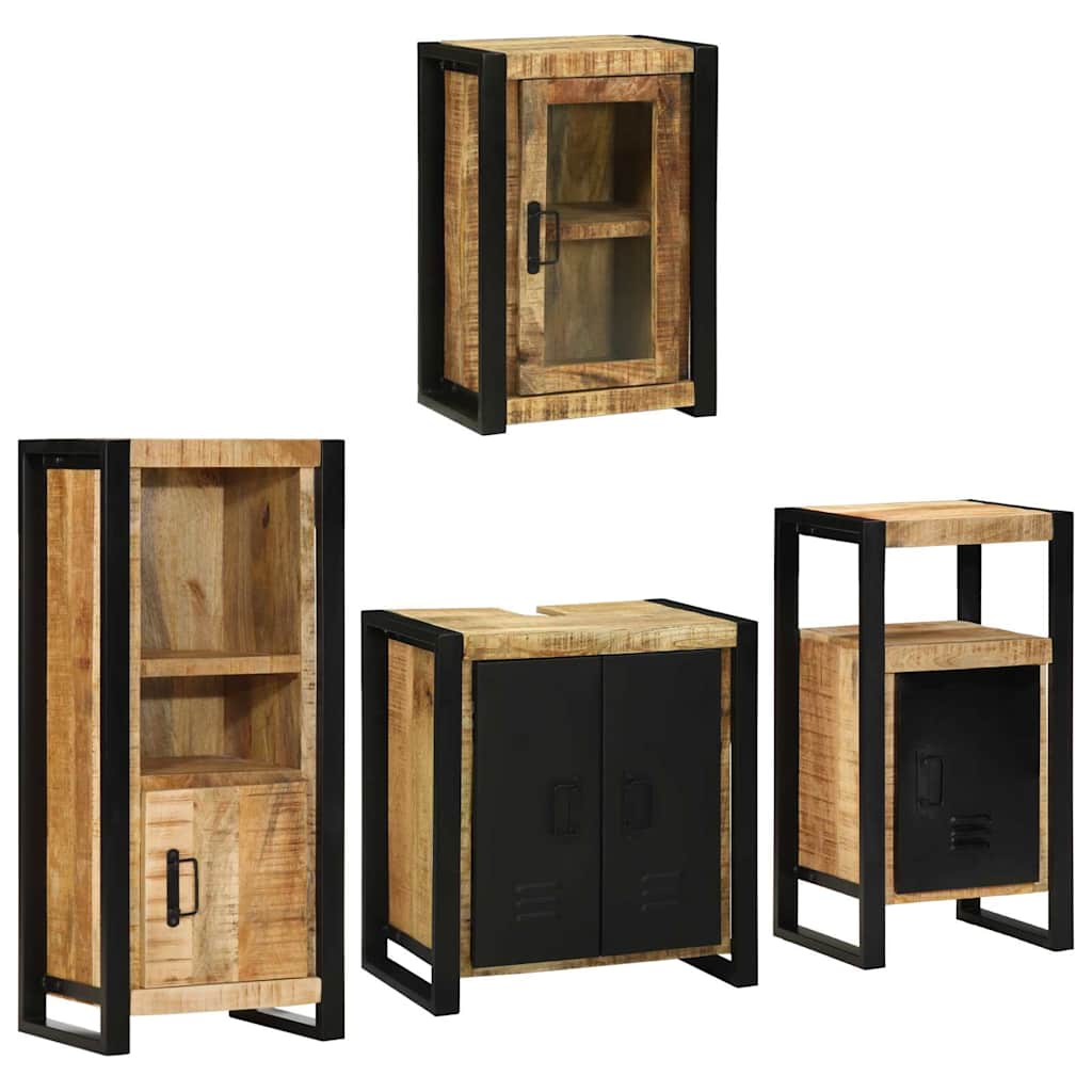 Badezimmermöbel-Set mit Regal 4 pcs Braun Massives Mangoholz