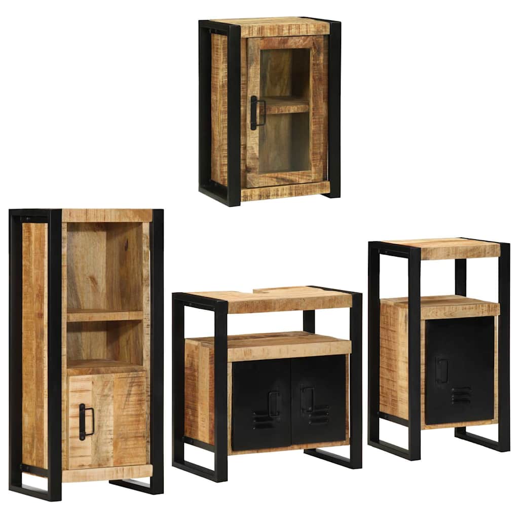 Badezimmermöbel-Set Wandmontiert 4 pcs Braun Massives Mangoholz