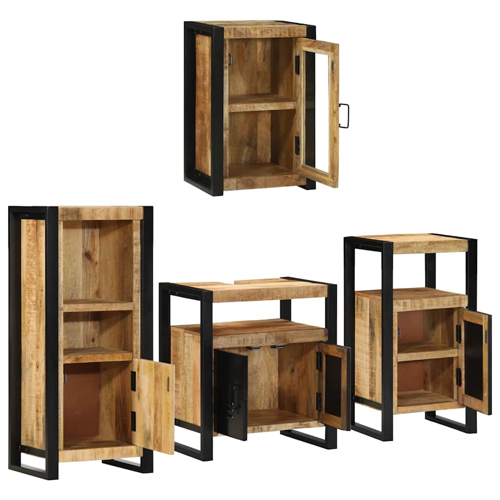 Badezimmermöbel-Set Wandmontiert 4 pcs Braun Massives Mangoholz