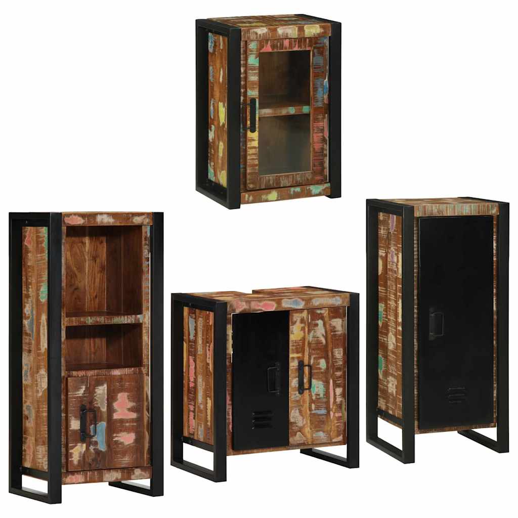 Badezimmermöbel-Set mit Regal 4 pcs Mehrfarbig Massives Altholz