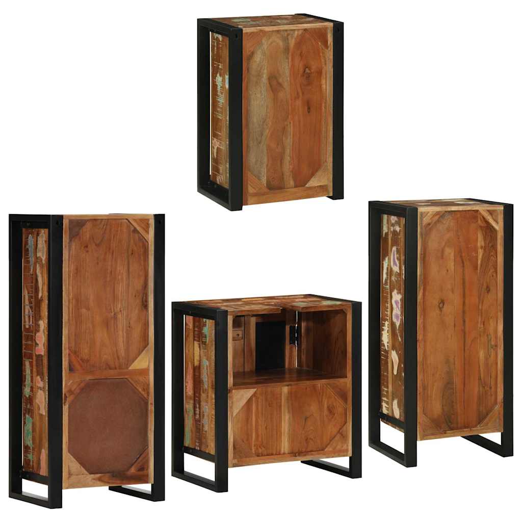 Badezimmermöbel-Set mit Regal 4 pcs Mehrfarbig Massives Altholz