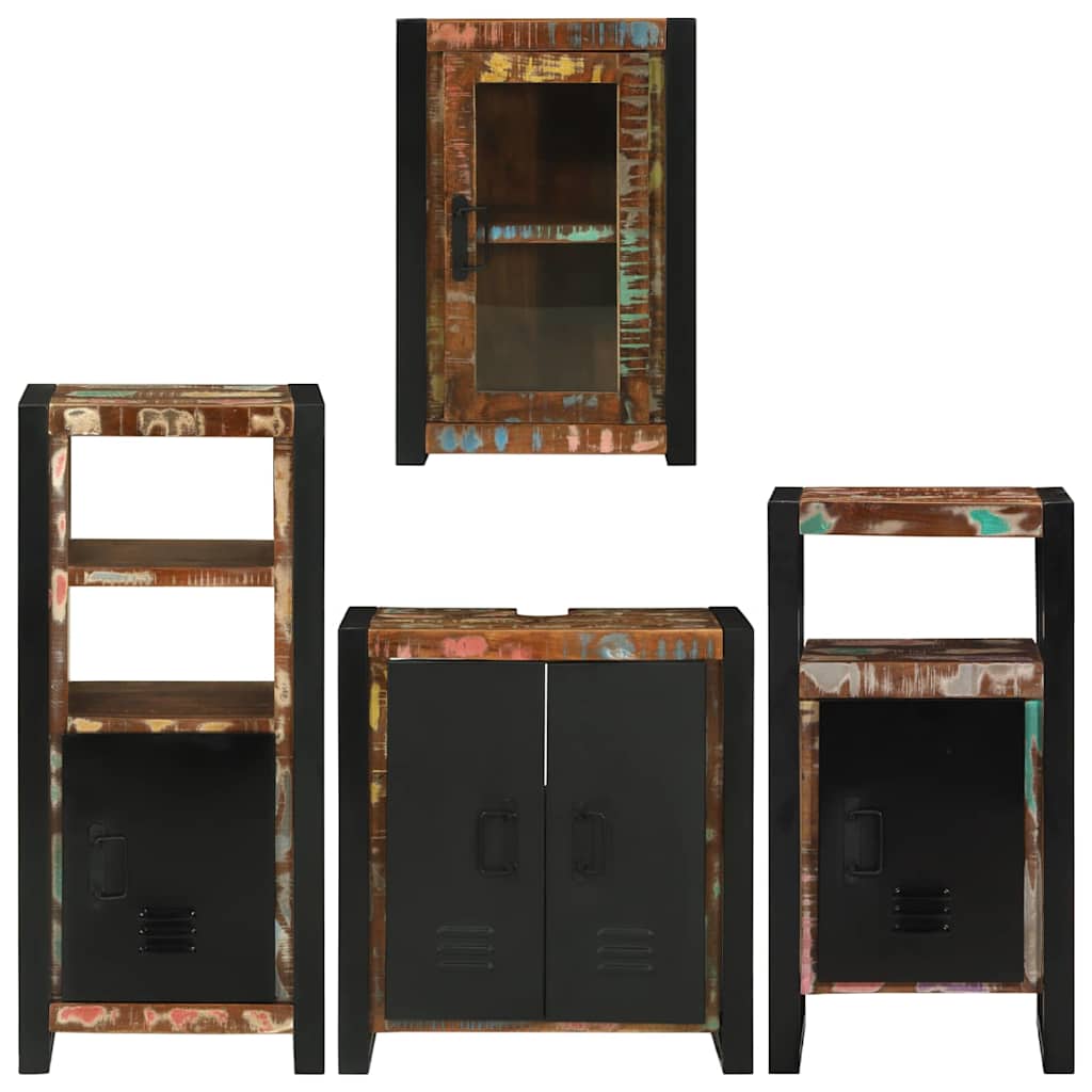 Badezimmermöbel-Set mit Regal 4 pcs Mehrfarbig Massives Altholz