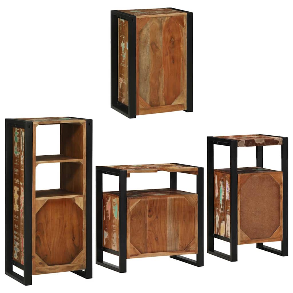 Badezimmermöbel-Set mit Regal 4 pcs Mehrfarbig Massives Altholz