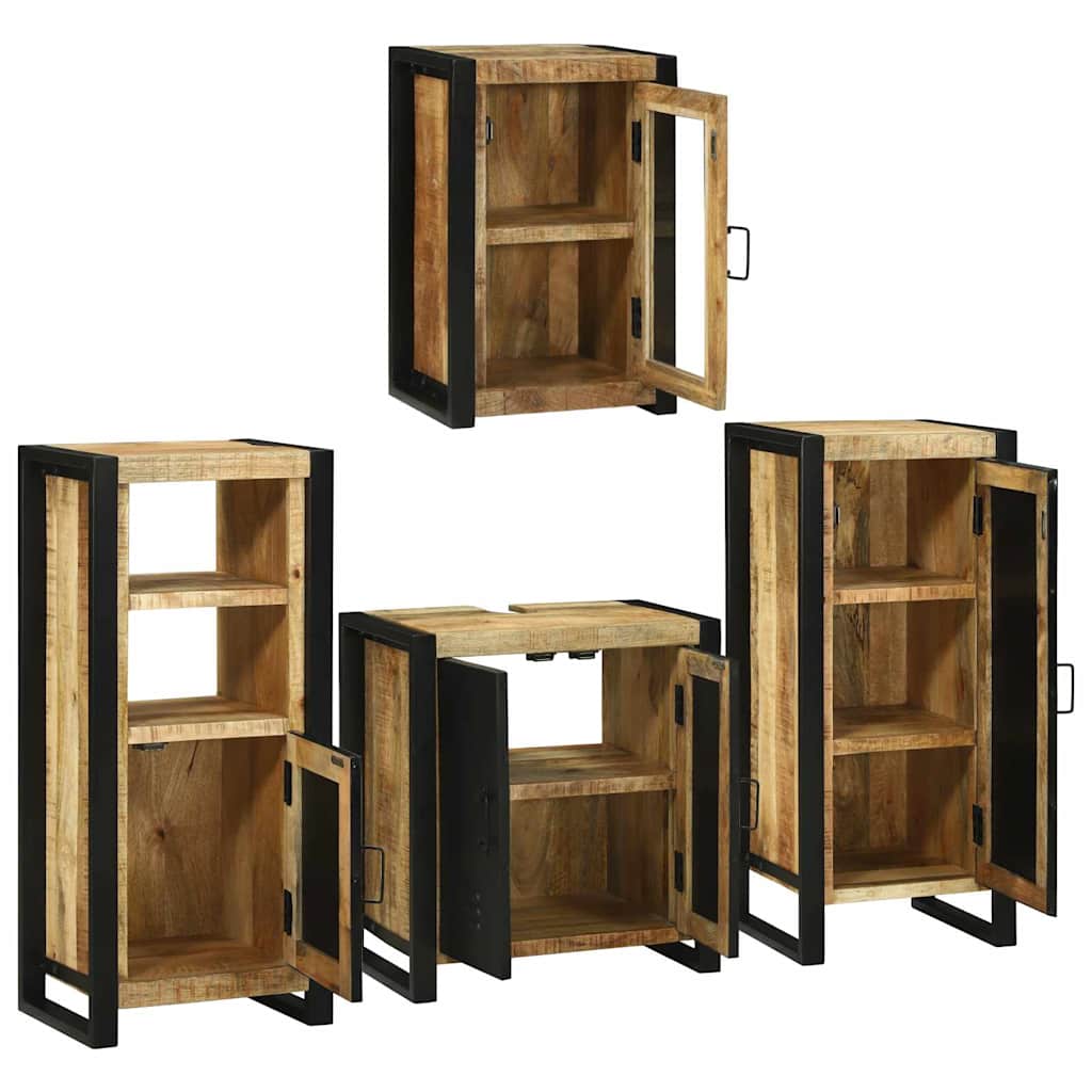 Badezimmermöbel-Set mit Regal 4 pcs Braun Massivholz Mango