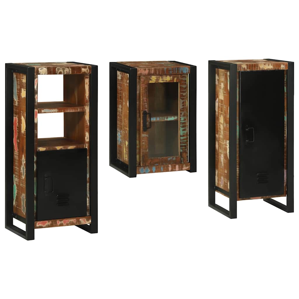 Badezimmermöbel-Set mit Regal 3 pcs Mehrfarbig Massives Altholz