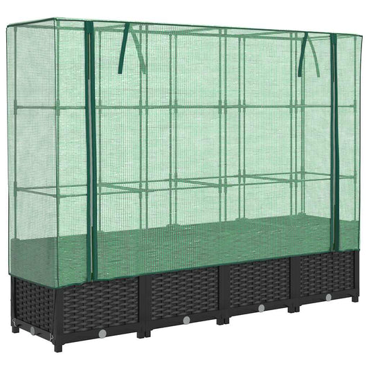 Hochbeet mit Gewächshausabdeckung Rattanoptik 160x40x138 cm