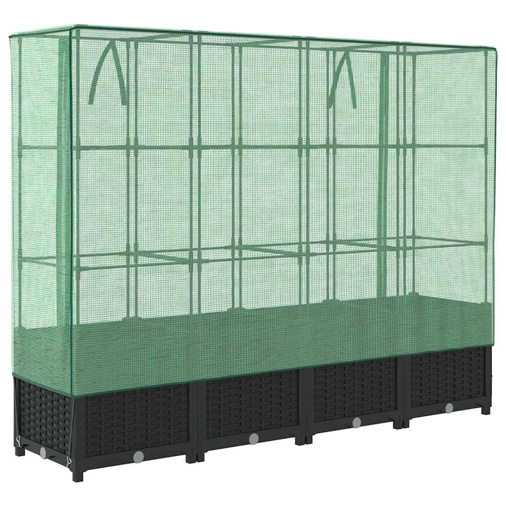 Hochbeet mit Gewächshausabdeckung Rattanoptik 160x40x138 cm