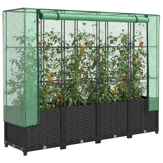Hochbeet mit Gewächshausabdeckung Rattanoptik 160x40x138 cm