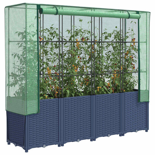 Hochbeet mit Gewächshausabdeckung Rattanoptik 160x40x153 cm