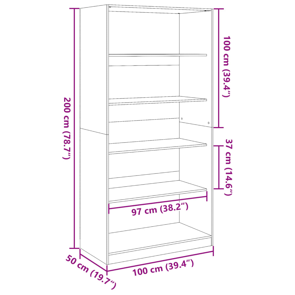Kleiderschrank Betongrau 100x50x200 cm Holzwerkstoff